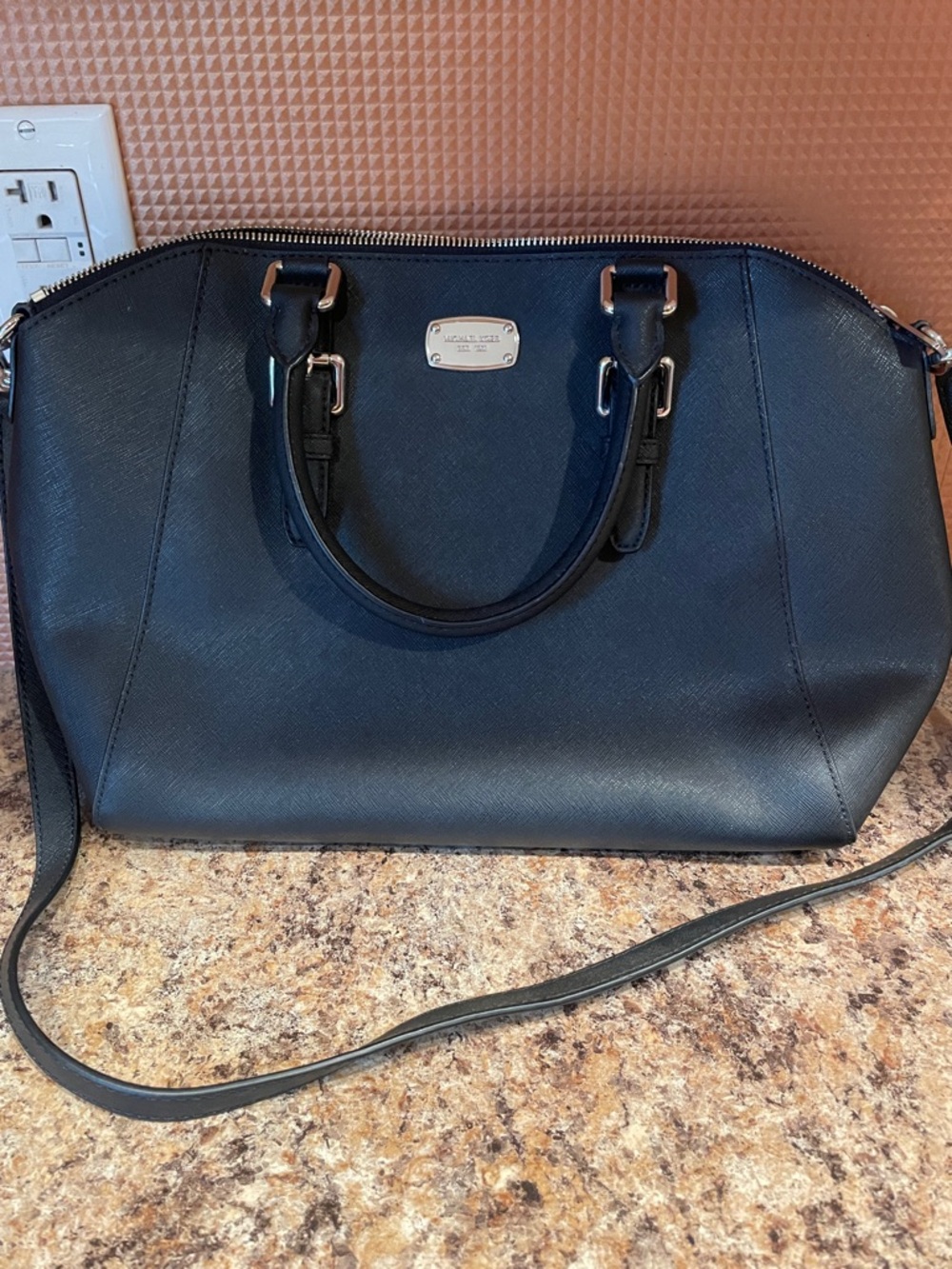 Michael Kors Black Saffiano Leather Satchel with Silver Hardware